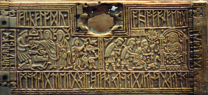 Front panel of Franks Casket with runic inscription and engraved figures